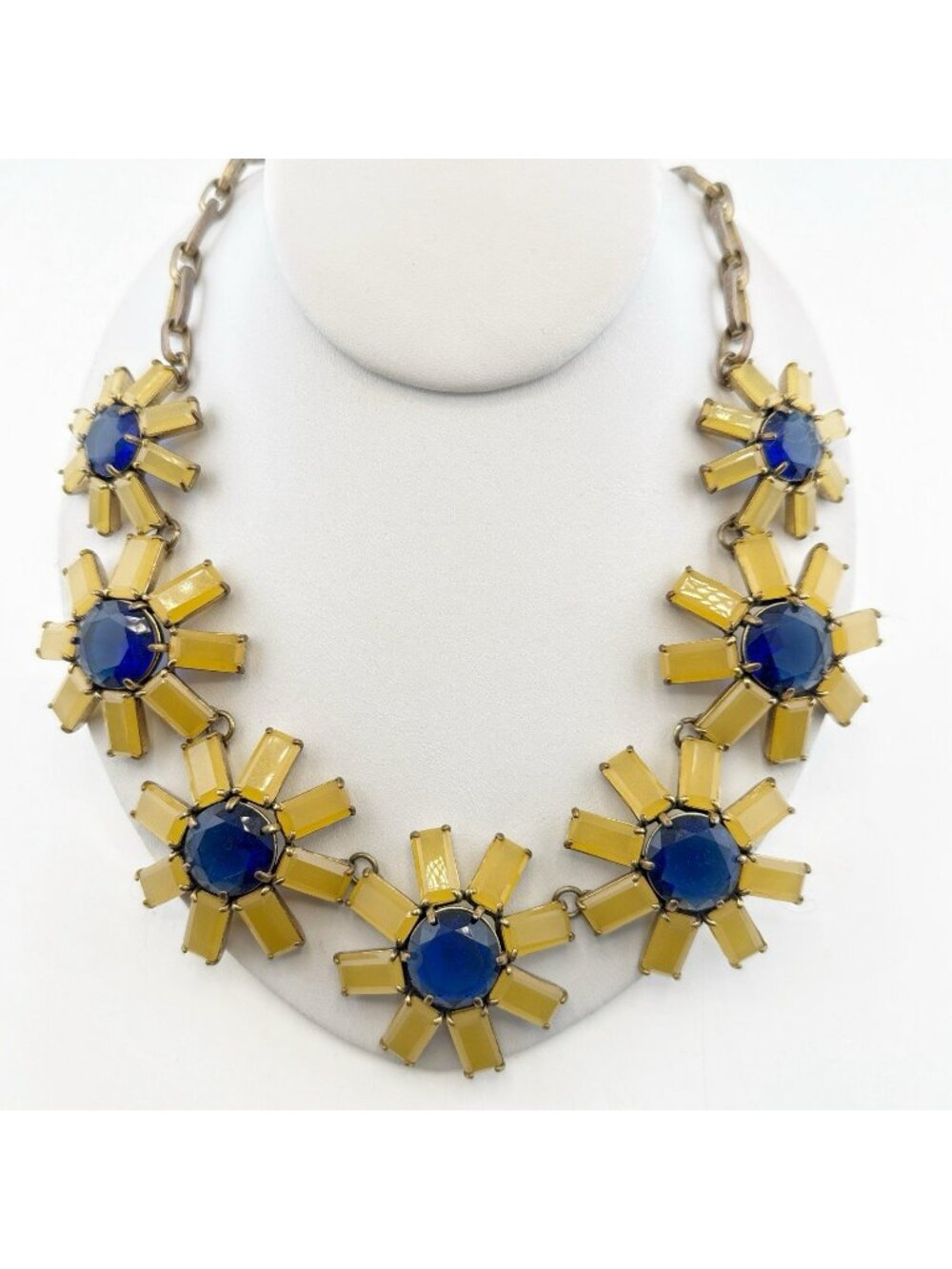 J Crew Necklace Daisy Floral Yellow Blue Flower Chunky Bold Statement Spring Big